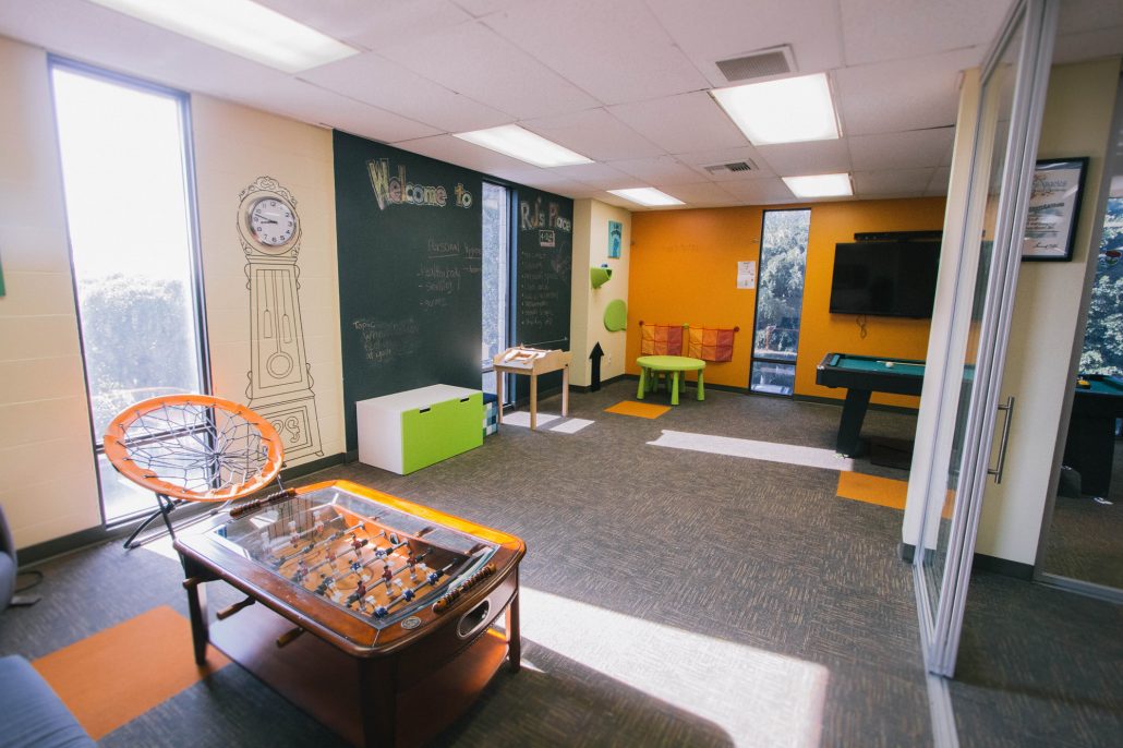 Games and chairs in a recreation area