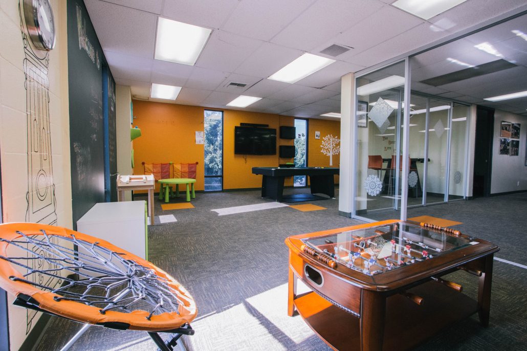 Recreation room with games and seating