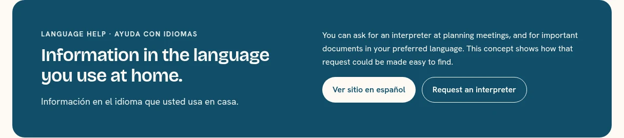 Actual screenshot: Families · language help